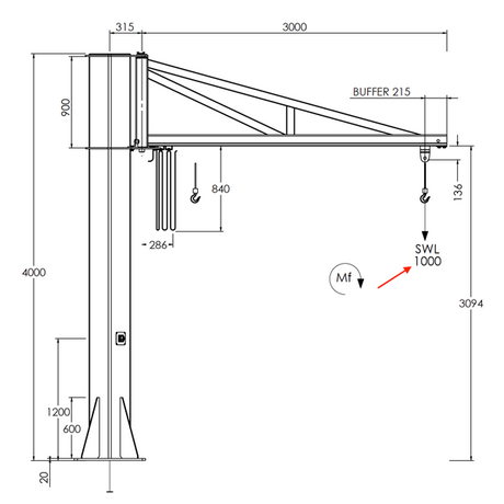 Professional jib crane used for repeatable industrial material handling