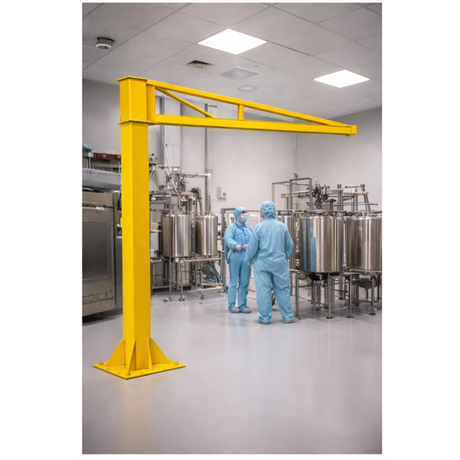 Over braced jib crane providing reliable lifting in a manufacturing facility