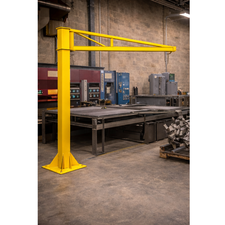 Freestanding jib crane installed for safe workshop lifting operations