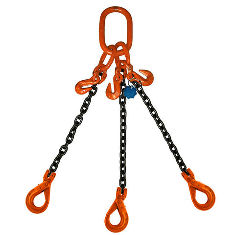 14 Ton Three Leg Chain Sling with Shorteners and Self-Locking Hooks