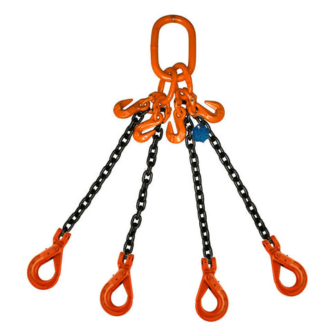 14 Ton Four Leg Chain Sling with Shorteners and Self-Locking Hooks