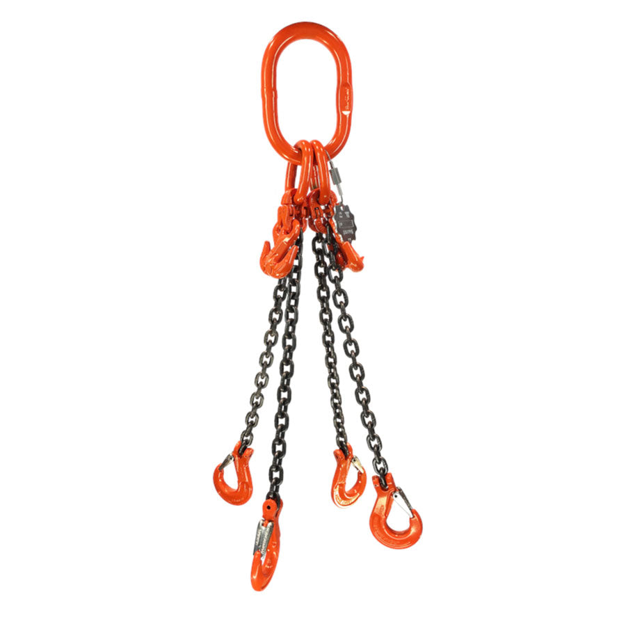 8 Ton 10mm Grade 10 Four Leg Chain Sling with Shorteners and Sling Hoo ...