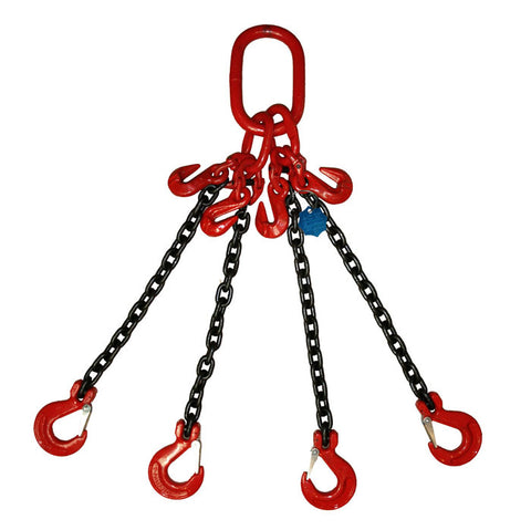 6.7 Ton 10mm Grade 8 Four Leg Chain Sling with Shorteners and Sling Hooks